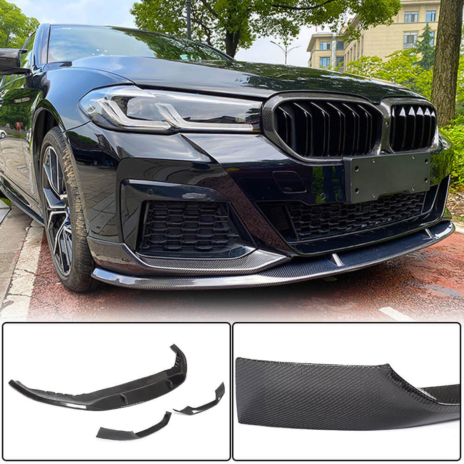 For BMW 5 Series G30 G31 LCI Carbon Fiber Front Bumper Lip Spoiler Splitter | 520i 530i 540i M Sport M550i