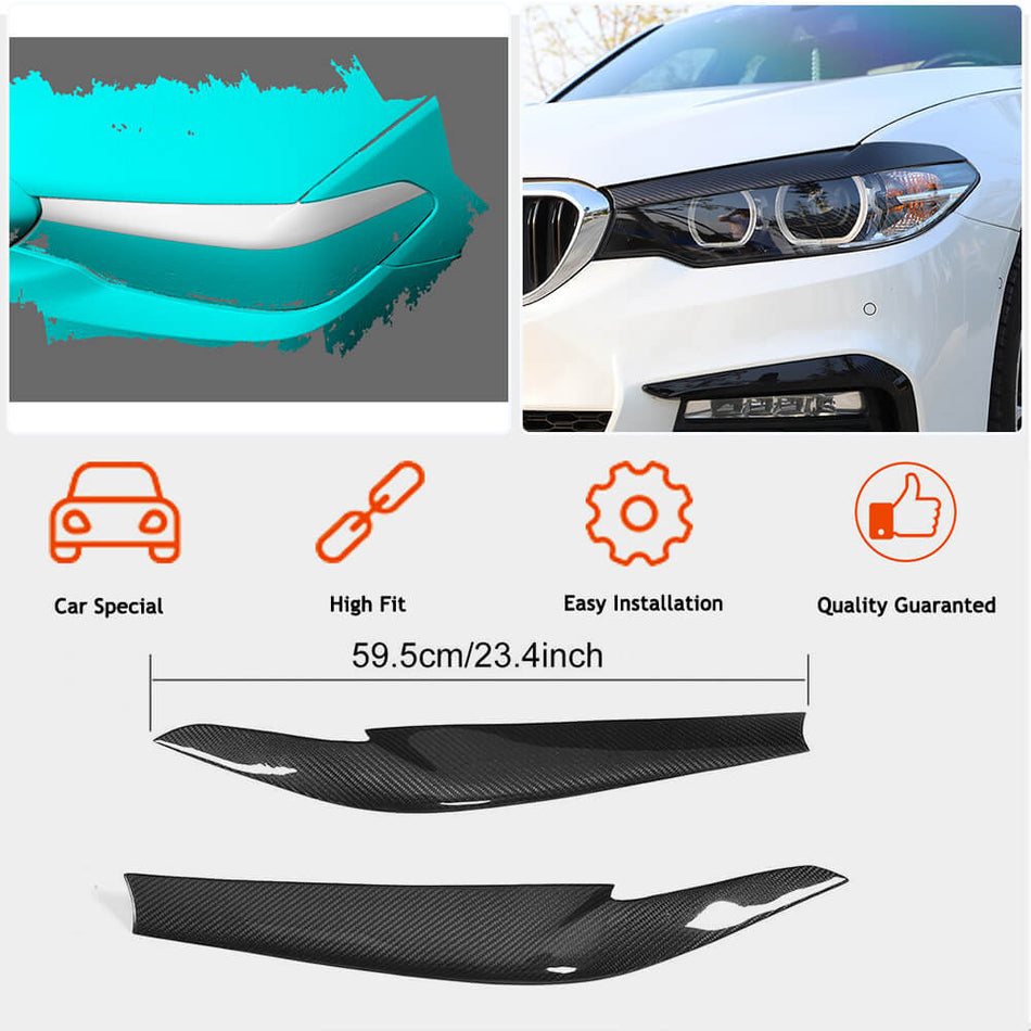 For BMW 5 Series G30 G31 520i 530i 540i M550i F90 M5 Dry Carbon Fiber Headlight Lamp Eyelid Eyebrows