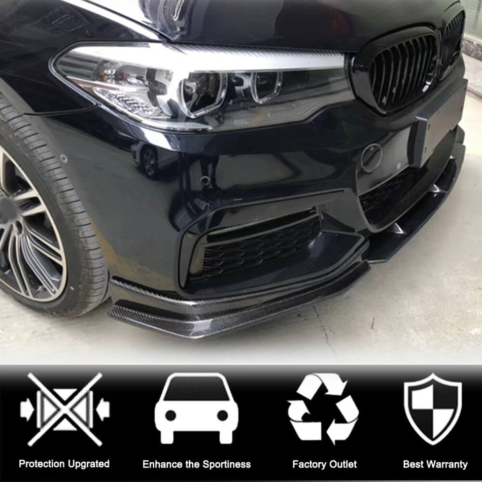 For BMW 5 Series G30 G31 Pre-LCI Carbon Fiber Front Bumper Lip Spoiler Wide Body Kit | 520i 530i 540i M Sport M550i