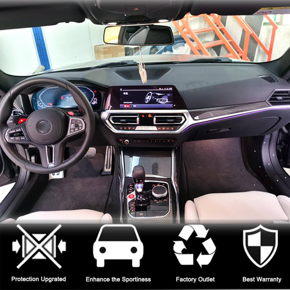 For BMW G80 M3 G82 G83 M4 Dry Carbon Fiber Interior Center Console Navigation AC Cover Trims LHD 5pcs