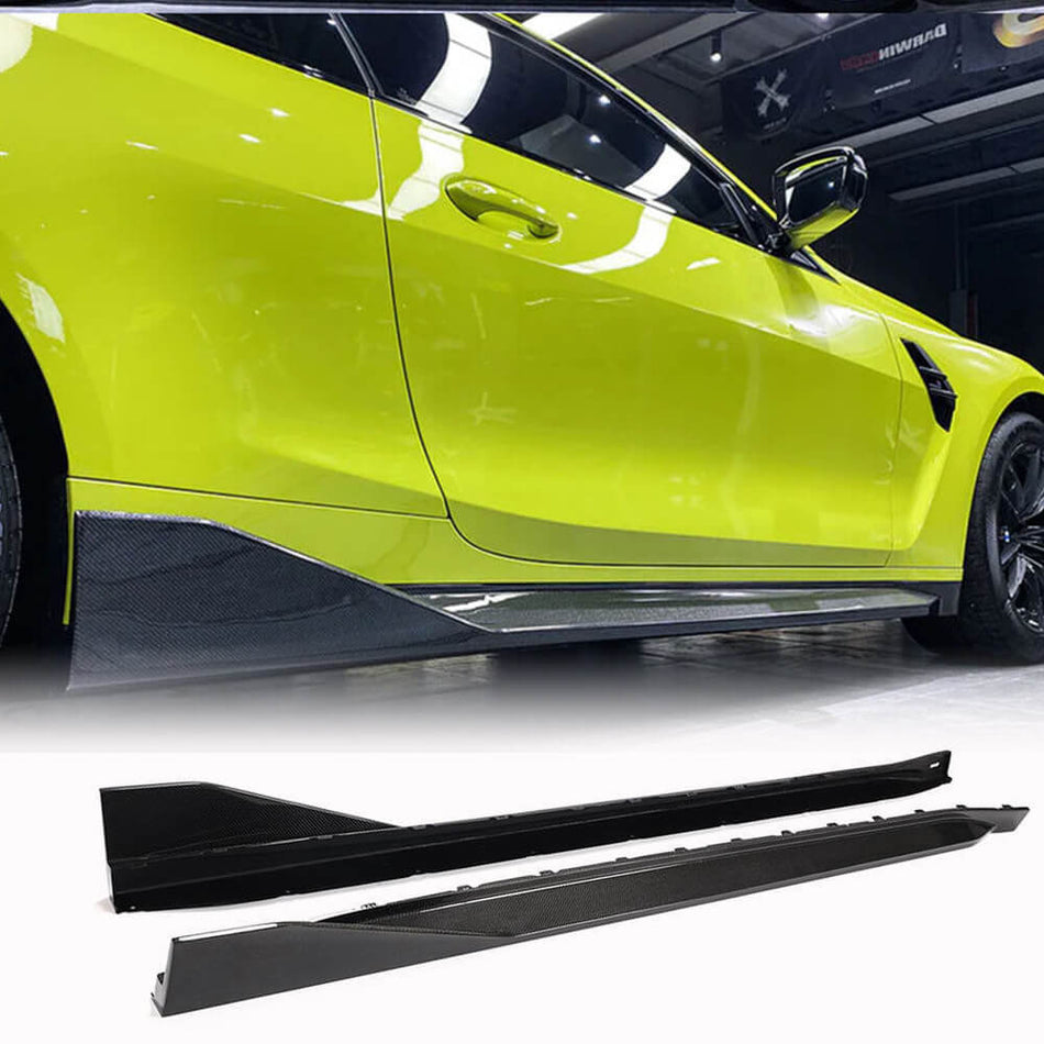 For BMW G82 G83 M4 2021UP Carbon Fiber Side Skirts Door Rocker Panels Extension Lip