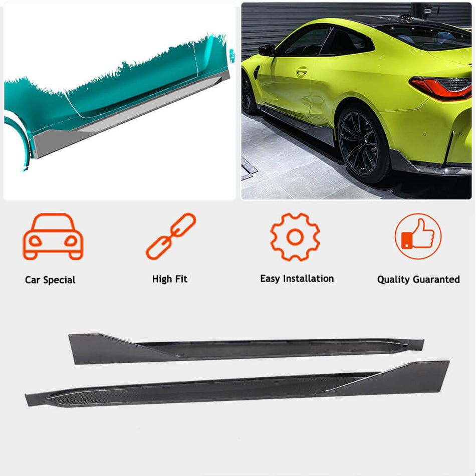 For BMW G82 G83 M4 Dry Carbon Fiber Side Skirts Door Rocker Panels Extension Lip