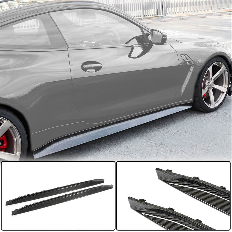 For BMW G82 G83 M4 Carbon Fiber Side Skirts Door Rocker Panels Extension Lip