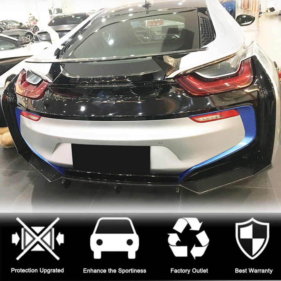 For BMW I8 Coupe 2014-2018 Dry Carbon Fiber Rear Bumper Diffuser Valance Lip Wide Body Kit