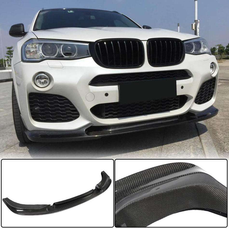 For BMW X3 F25 X4 F26 M Sport Carbon Fiber Front Bumper Lip Spoiler Wide Body Kit