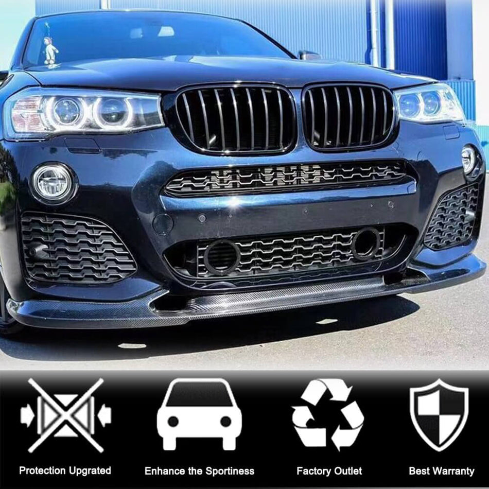 For BMW X3 F25 X4 F26 M Sport Carbon Fiber Front Bumper Lip Spoiler Wide Body Kit