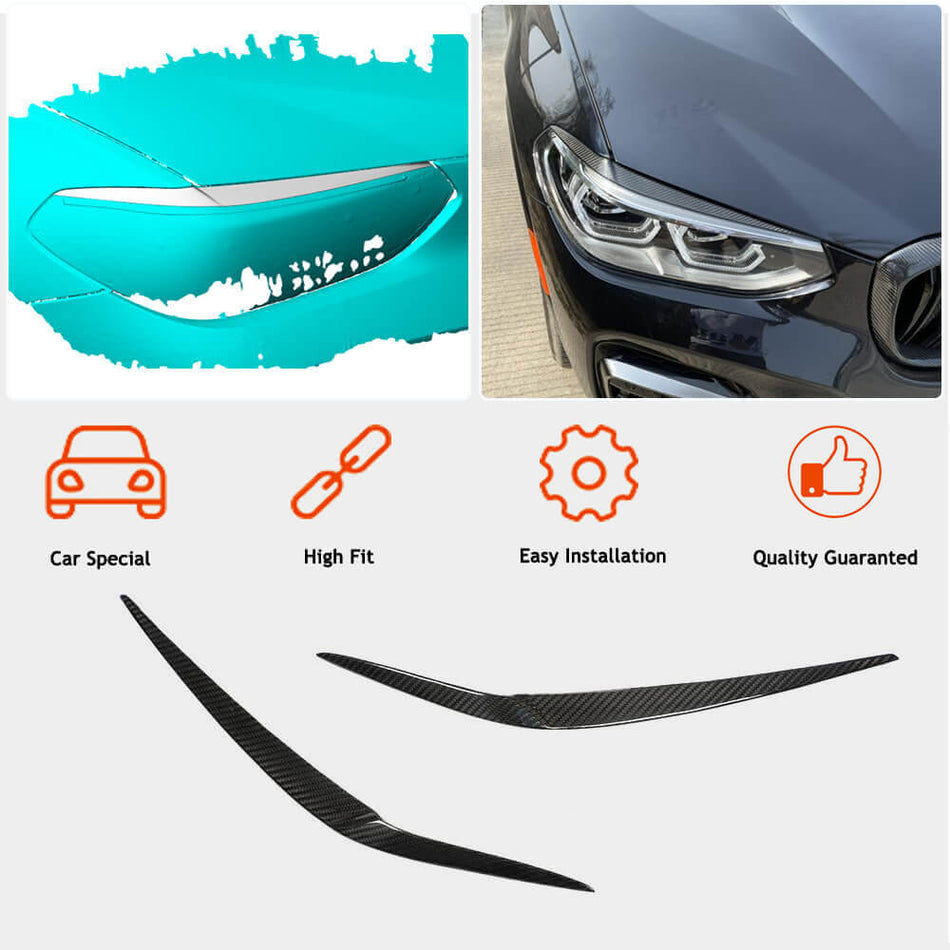 For BMW X3 G01 X4 G02 Dry Carbon Fiber Headlight Eyebrows Lamp Eyelids