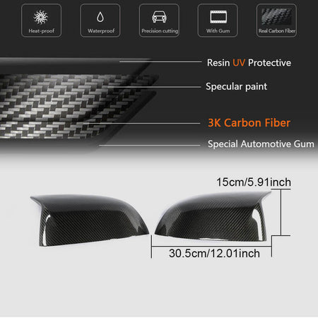 X AUTOHAUX Carbon Fiber Mirror Covers For BMW E90 2005-2008 – Pair Of Exterior Rear View Mirror Caps