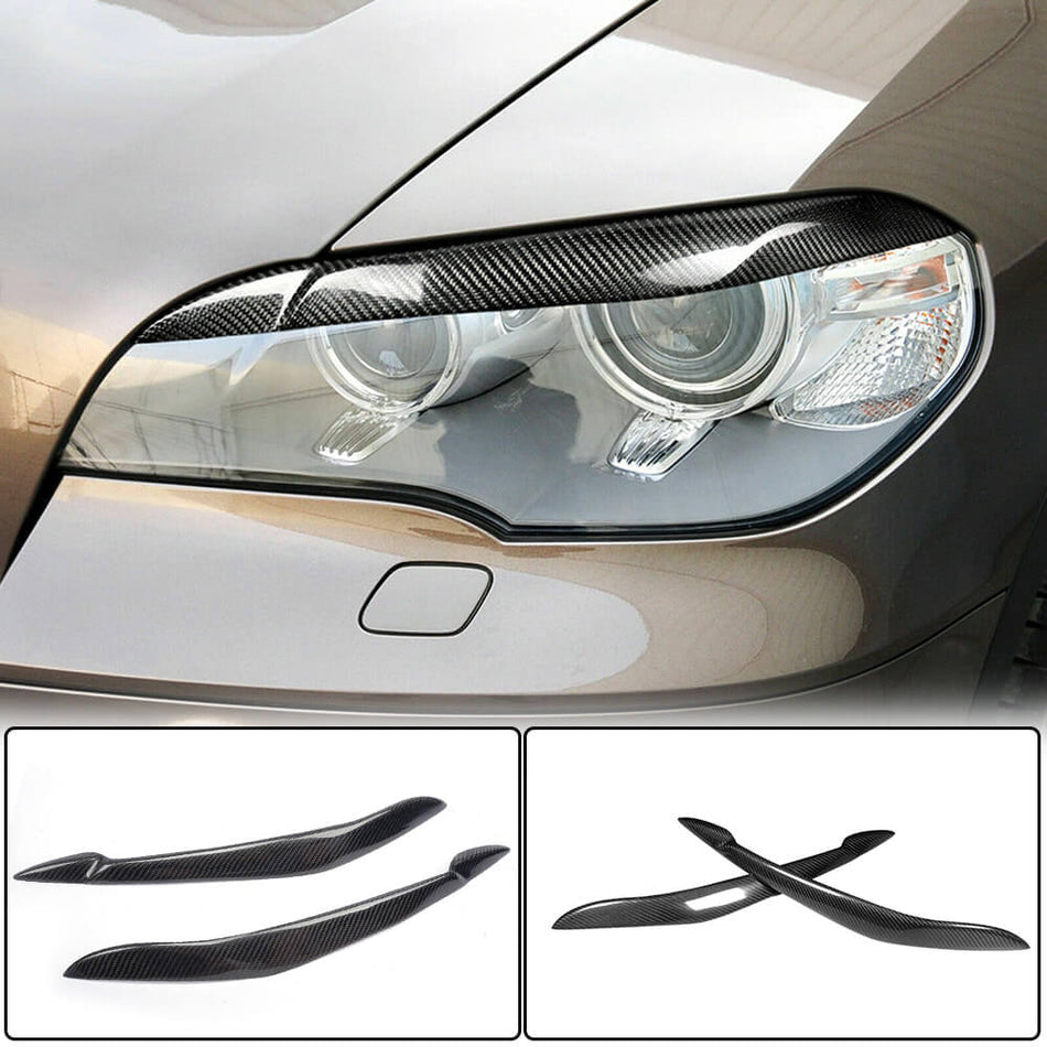 For BMW X5 E70 Carbon Fiber Headlight Eyebrows Lamp Eyelids Exterior Accessories