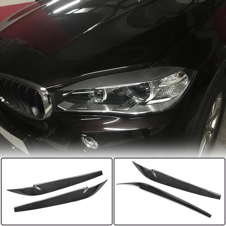 For BMW X5 F15 X6 F16 Dry Carbon Fiber Headlight Eyebrows Lamp Eyelids