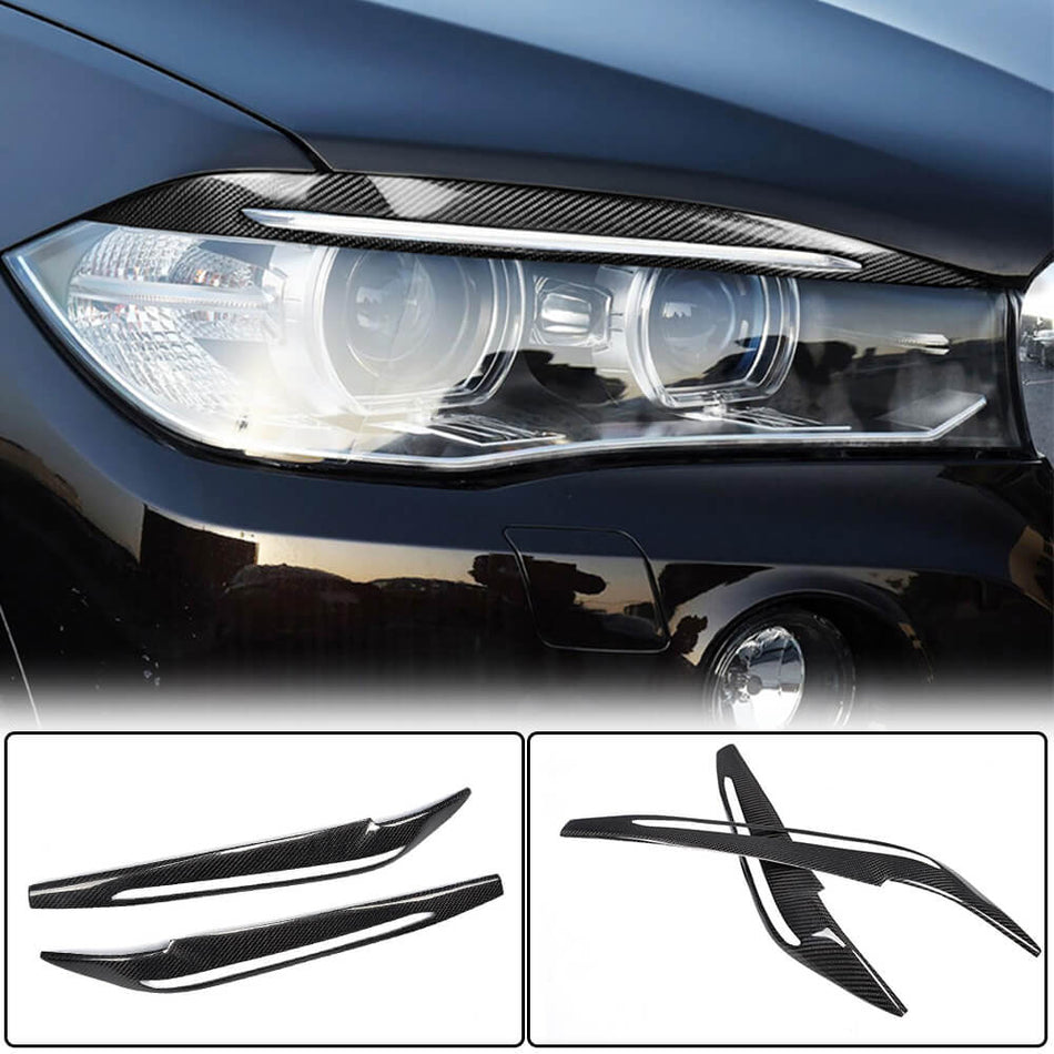 For BMW X5 F15 X6 F16 Carbon Fiber Headlight Eyebrows Lamp Eyelids