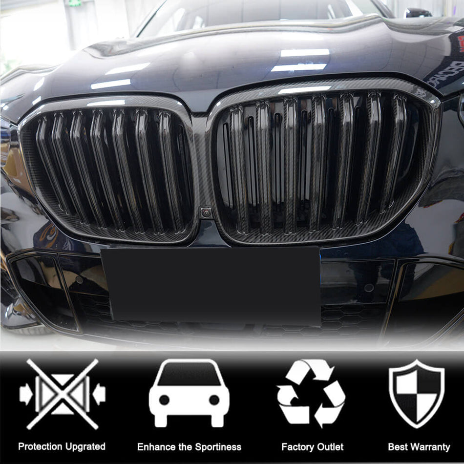 For BMW X5 G05 Dry Carbon Fiber Front Grille Bumper Kidney Grill Outline Trim Decoration Emblem | xDrive30d xDrive40i xDrive50i M50d
