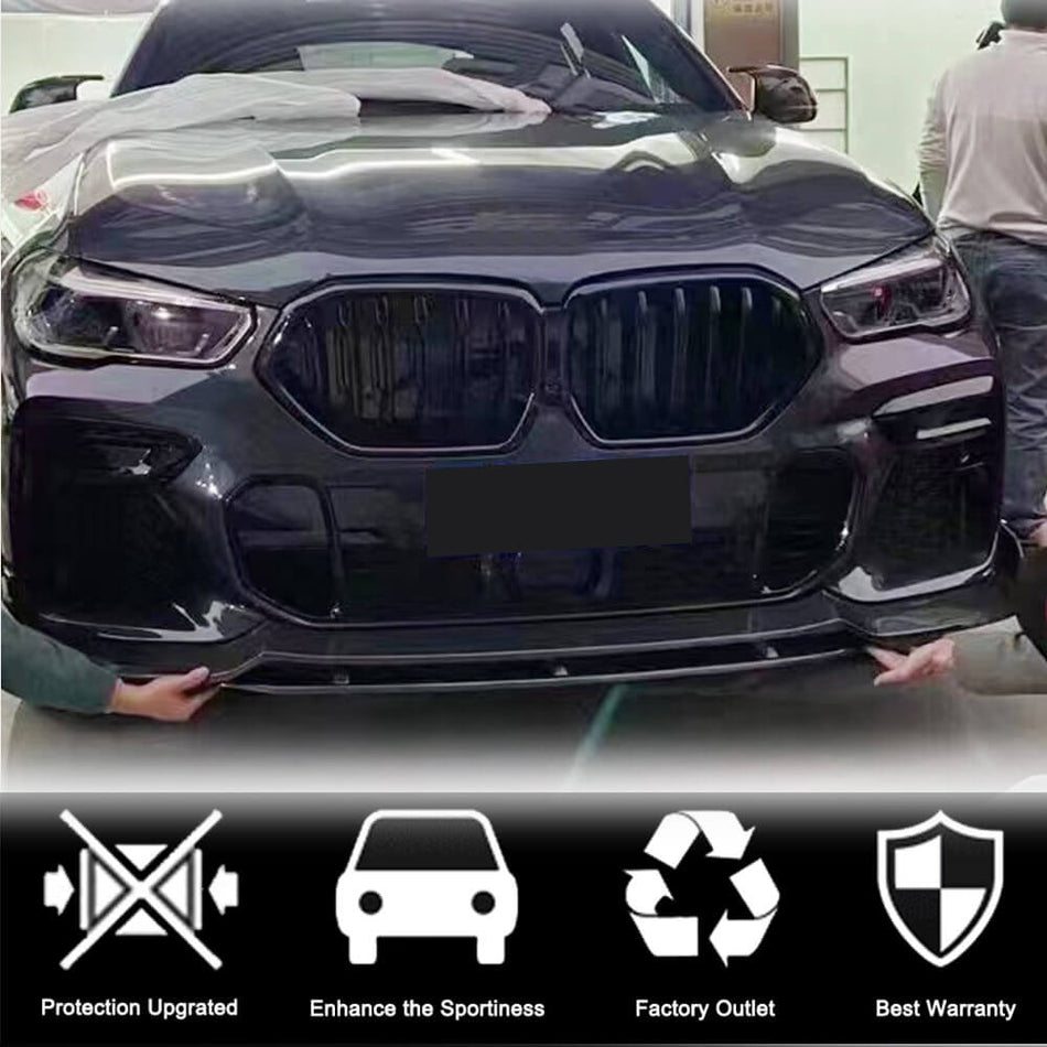 For BMW X6 G06 M50i M (Competition) Carbon Fiber Front Bumper Lip Spoiler Splitter Wide Aero Body Kit