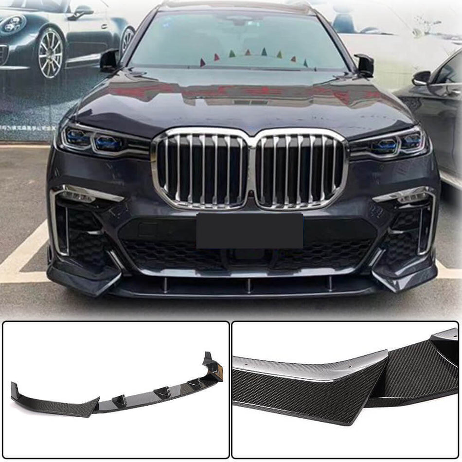 For BMW X7 G07 Carbon Fiber Front Bumper Lip Spoiler Splitter 3pcs/set | xDrive40i/50i M Sport M50i