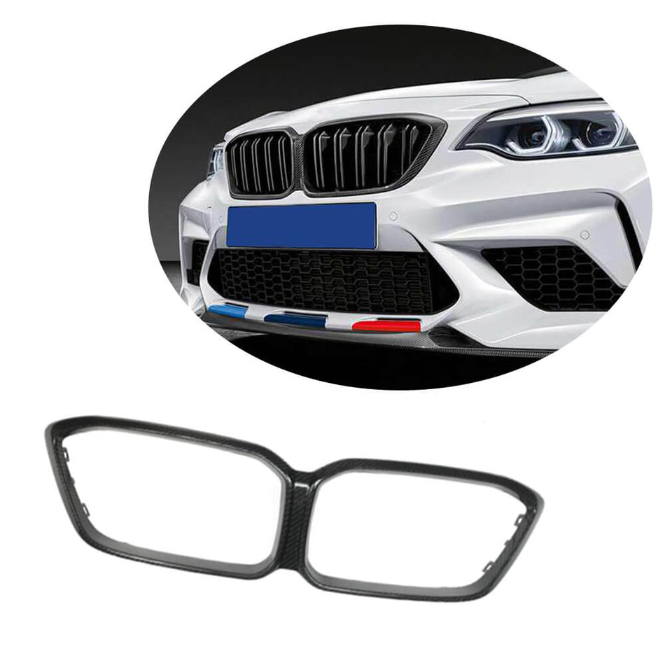 For BMW 2 Series F87 M2 Competition M2C Dry Carbon Fiber Front Grille Frame Bumper Grill Outline Trim Decoration Emblem