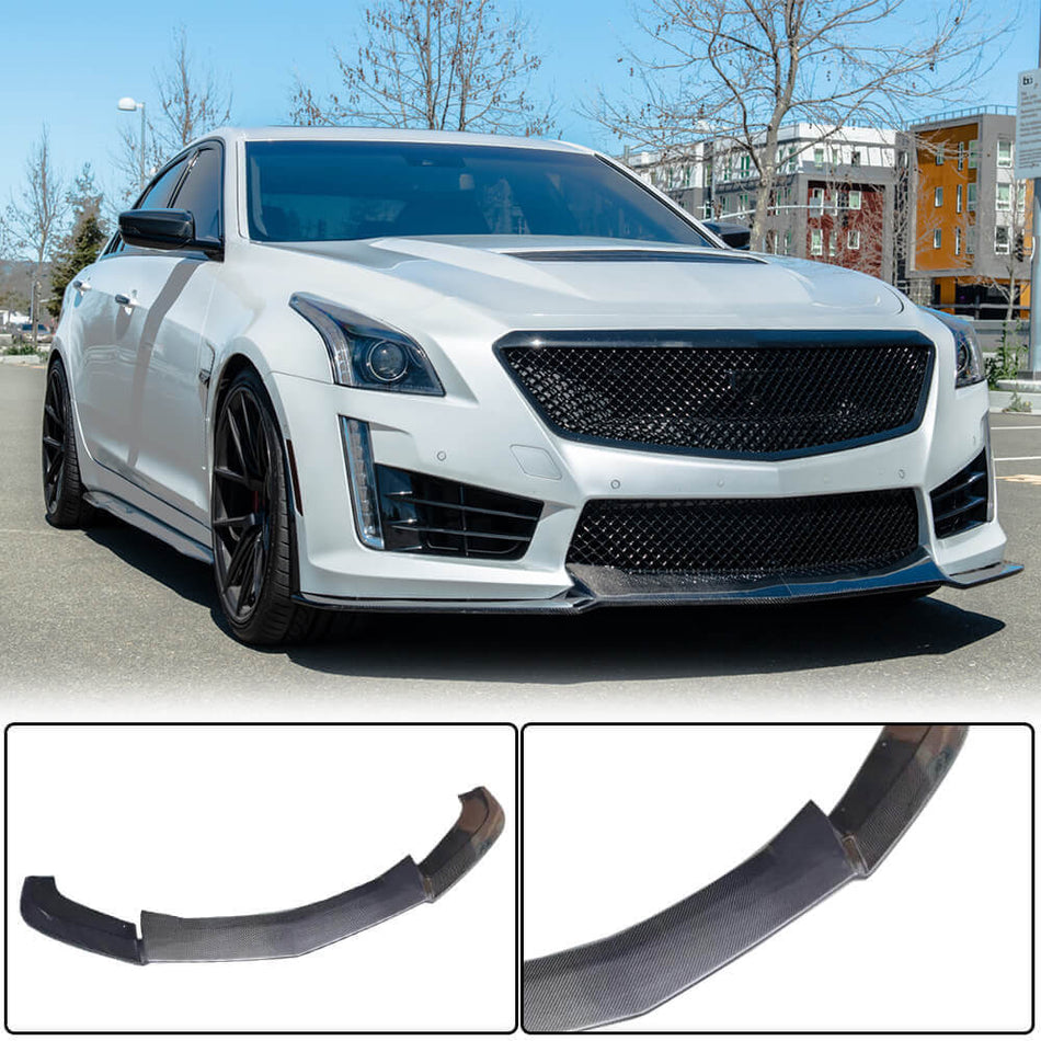 For Cadillac CTS-V Sedan 2016-2019 Carbon Fiber Front Bumper Lip Chin Spoiler Splitter
