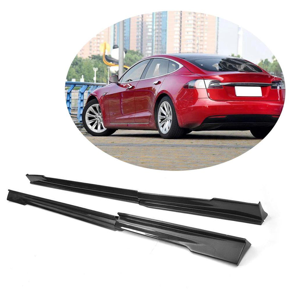 For Tesla Model S 2014-2020 Carbon Fiber Side Skirts Door Rocker Panels Extension Lip