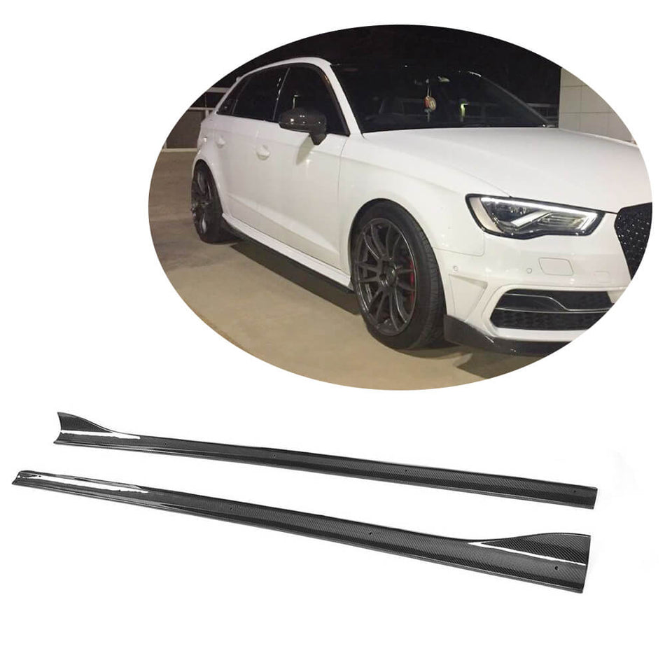 For Audi S3 A3 Sline 8V Hatchback Pre-facelift Carbon Fiber Side Skirts Door Rocker Panels Extension Lip
