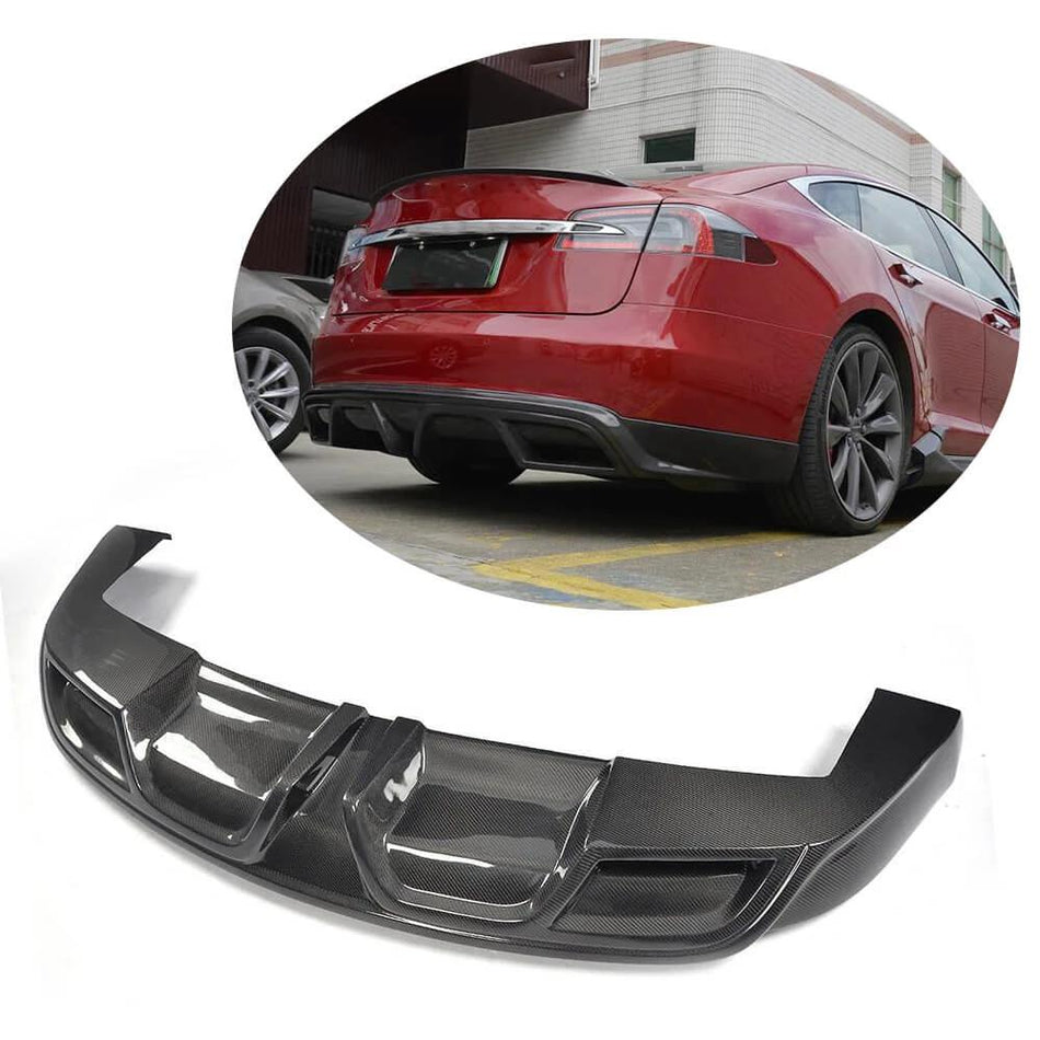 For Tesla Model S 2012-2015 Carbon Fiber Rear Bumper Diffuser Lip
