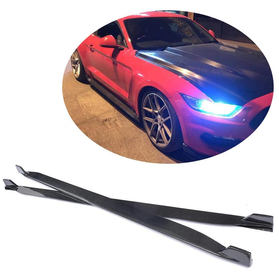 For Ford Mustang V6 V8 GT 2-Door 15-17 Carbon Fiber Side Skirts Door Rocker Panels Extension Lip