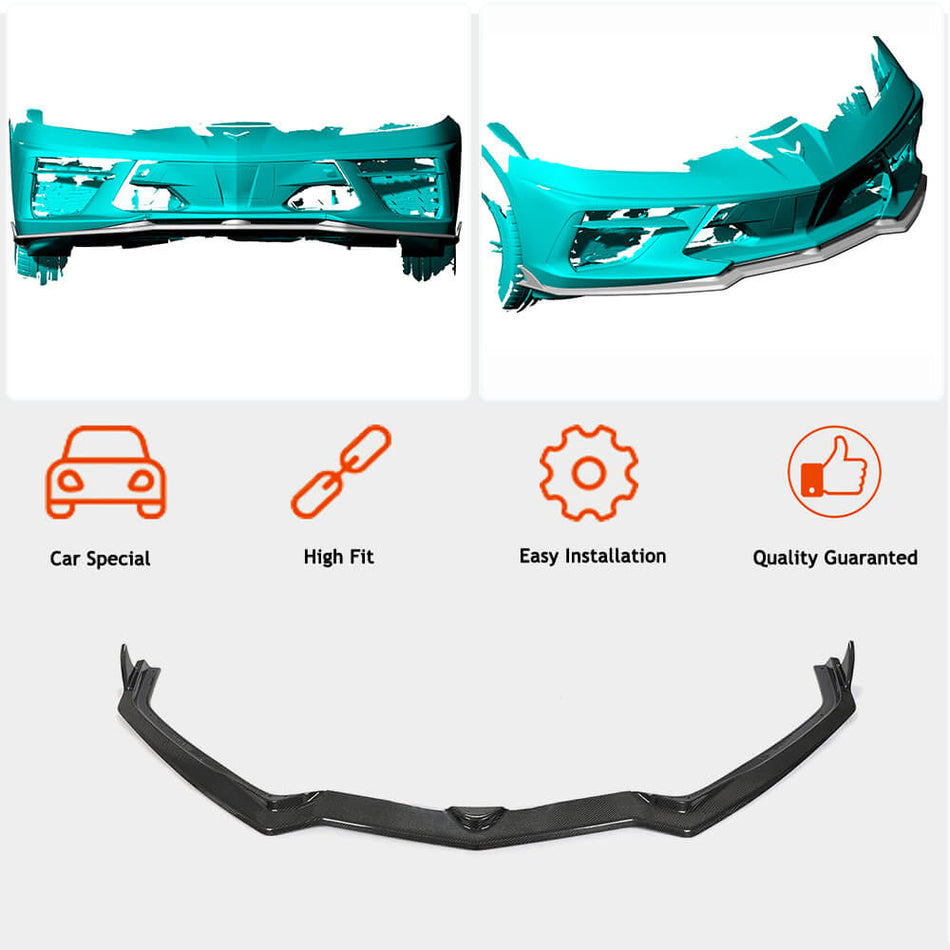 For Chevrolet Corvette C8 Carbon Fiber Front Bumper Lip Spoiler Wide Body Kit