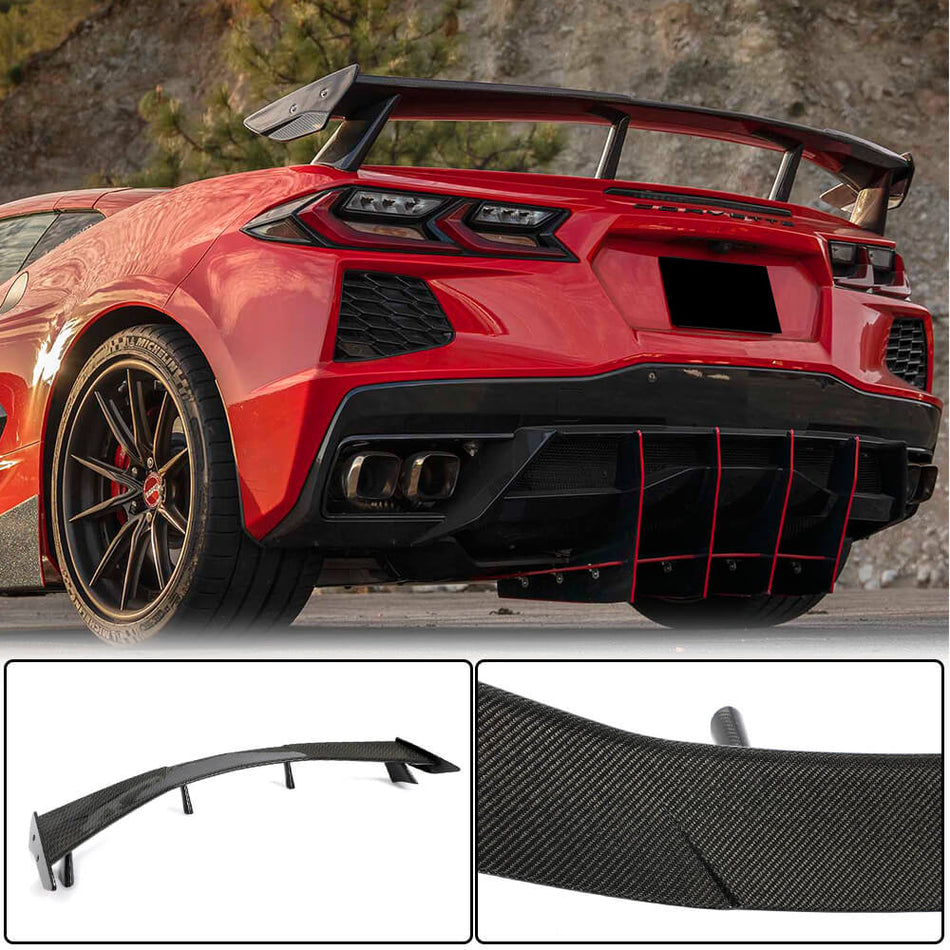 For Chevrolet Corvette C8 Racing Carbon Fiber Rear Trunk Spoiler Boot Wing Lip