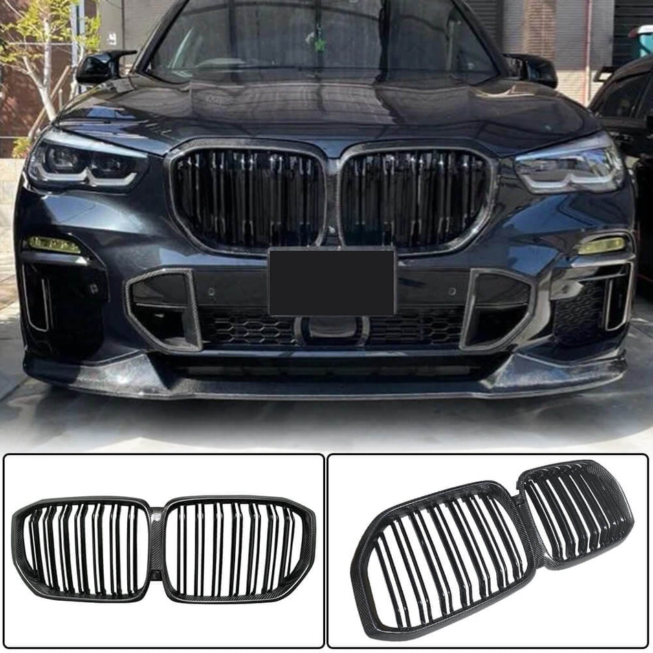 For BMW X5 G05 Carbon Fiber Front Grille Bumper Kidney Grill Outline Trim Decoration Emblem | xDrive30d xDrive40i xDrive50i M50i