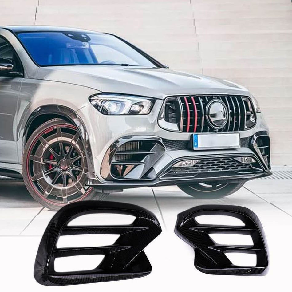 For Mercedes Benz GLE Class C167 Coupe 2020up Carbon Fiber Front Bumper Air Vent Front Bumper Light Grille Air Vent Trims Fog Lamp Grill Cover |GLE350 GLE450 GLE53 GLE63