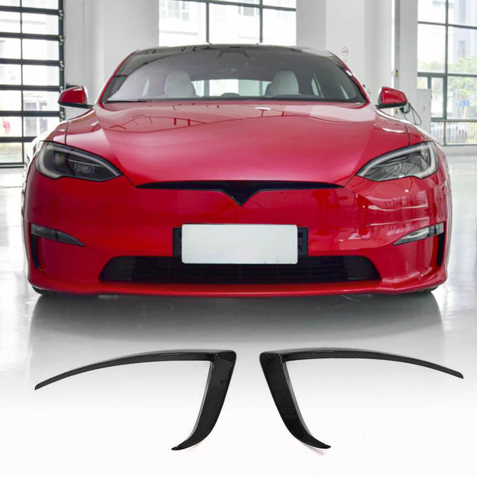 For Tesla Model S 2021-2023 Carbon Fiber Front Bumper Lip  Air Vent Trim Cover Fins Splitters