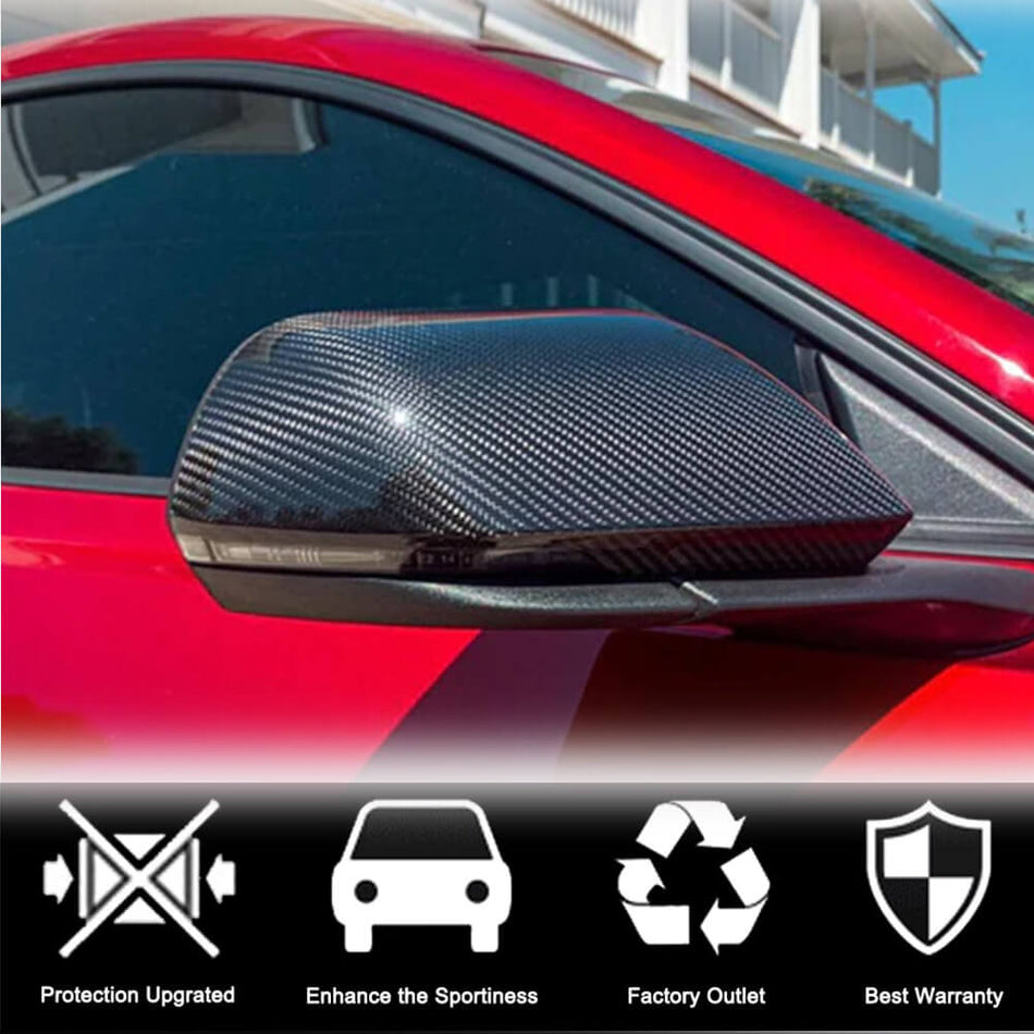 For Ford Mustang 2015-2020 Carbon Fiber Add-on Side Mirror Cover Caps LHD Pair