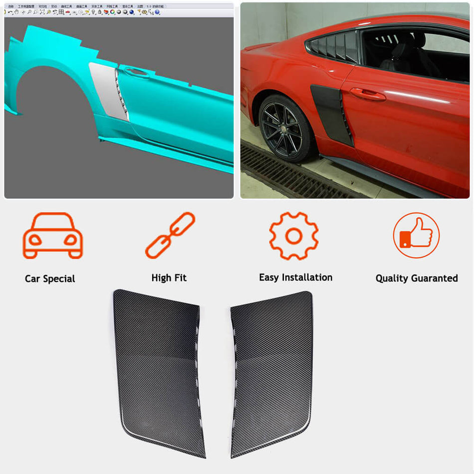 For Ford Mustang V6 V8 GT 2015-2017 Carbon Fiber Rear Side Air Fender Scoop Door Cover Trims