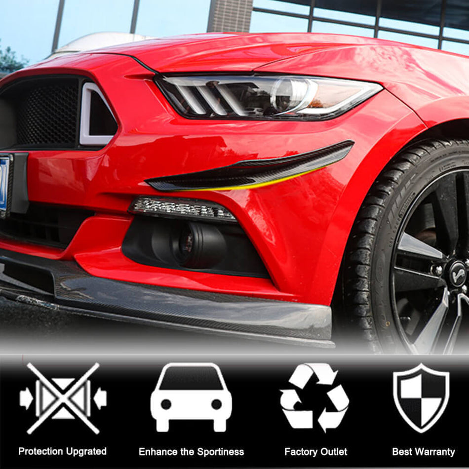 For Ford Mustang 2015-2017 Carbon Fiber Front Bumper Air Fender Vent Canard Fins | V6 V8 GT EcoBoost