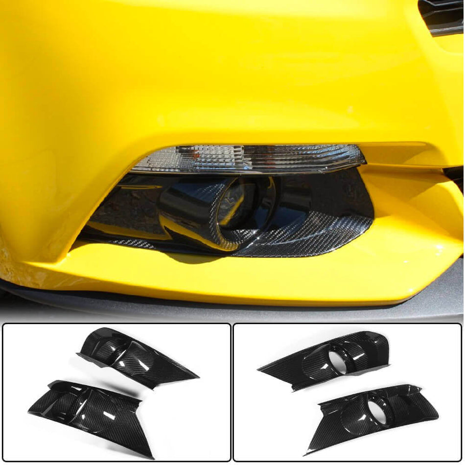 For Ford Mustang V6 V8 GT 2015-2017 Carbon Fiber Front Bumper Fog Lamp Light Bezel Cover Caps