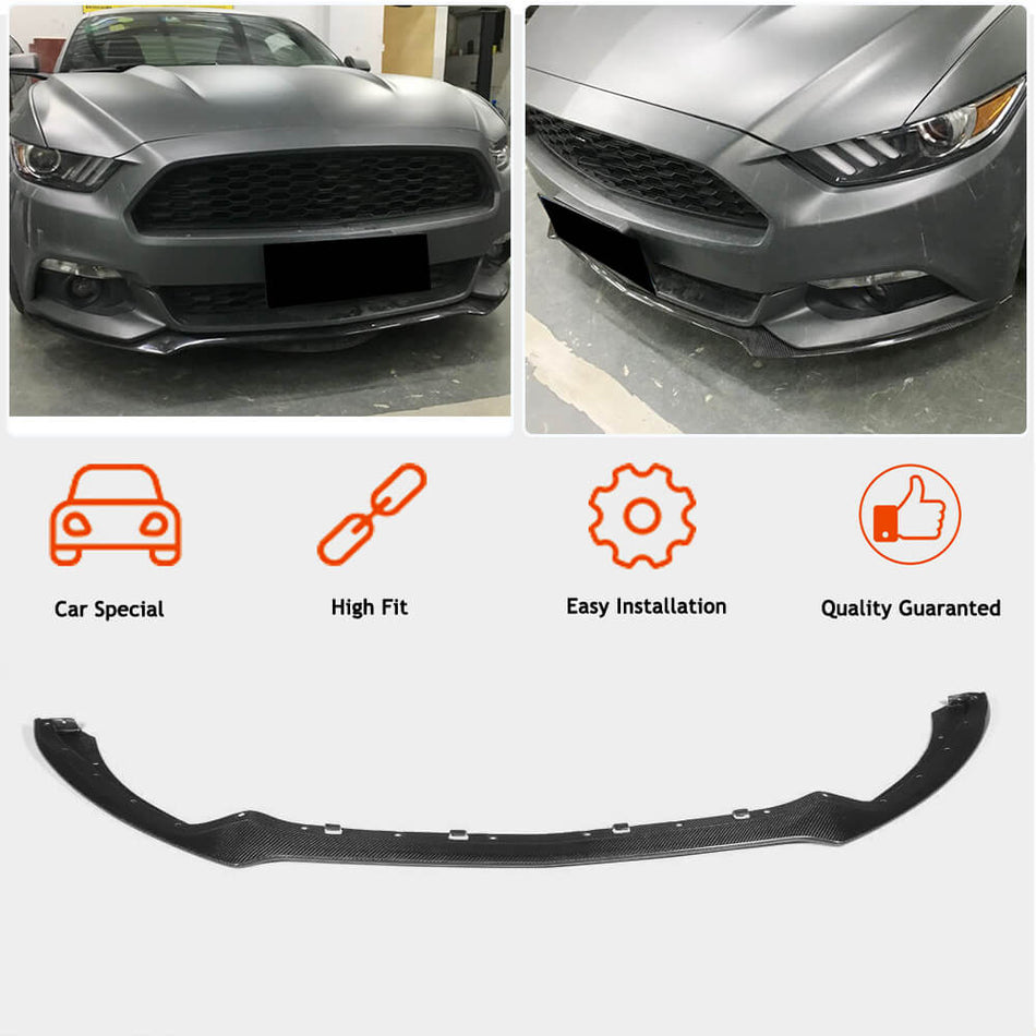 For Ford Mustang V6 V8 GT 2015-2017 Carbon Fiber Front Bumper Lip Spoiler Wide Body Kit