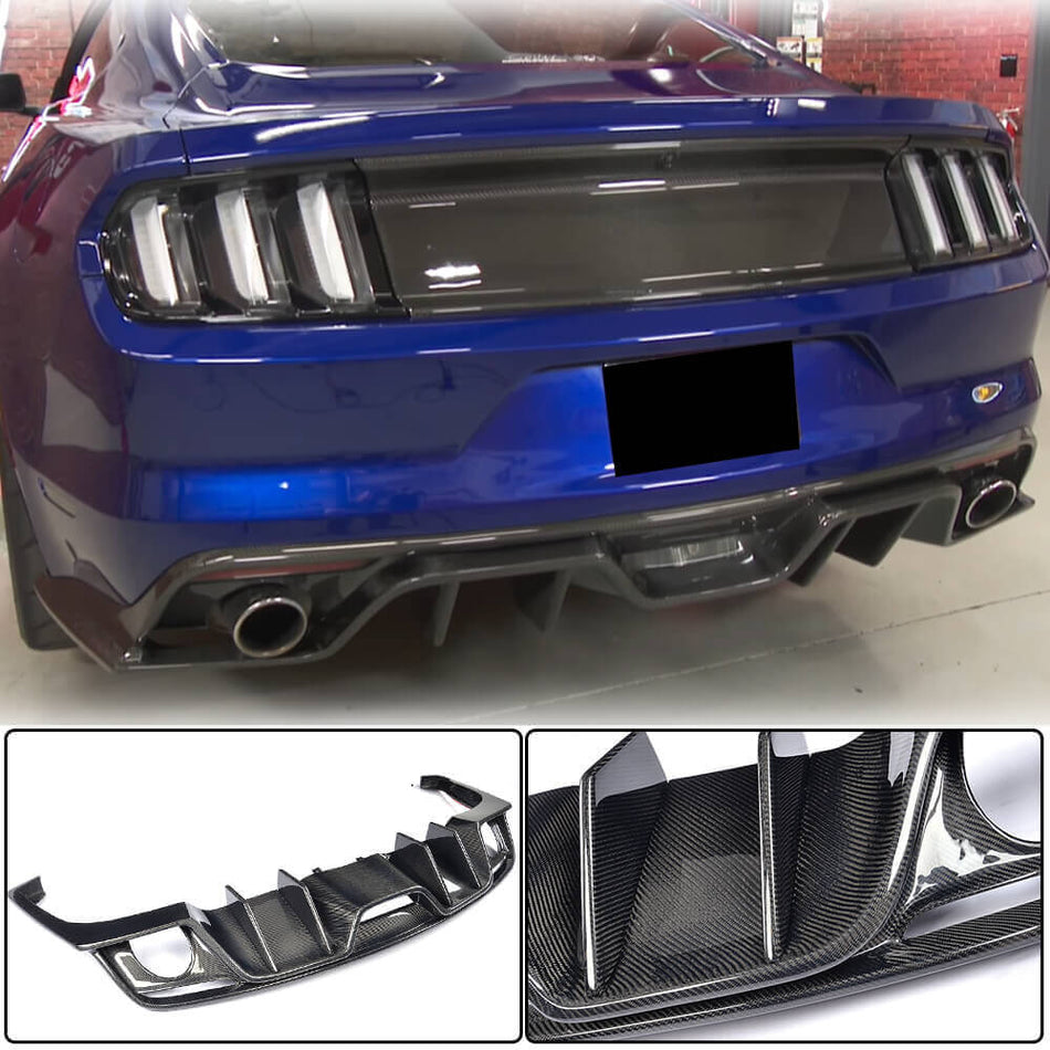 For Ford Mustang V6 V8 GT 2015-2017 Carbon Fiber Rear Bumper Diffuser Lip