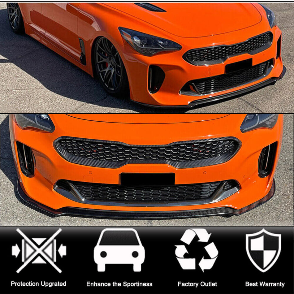 For Kia Stinger 2018-2023 Carbon Fiber Front Bumper Lip Spoiler Wide Body Kit