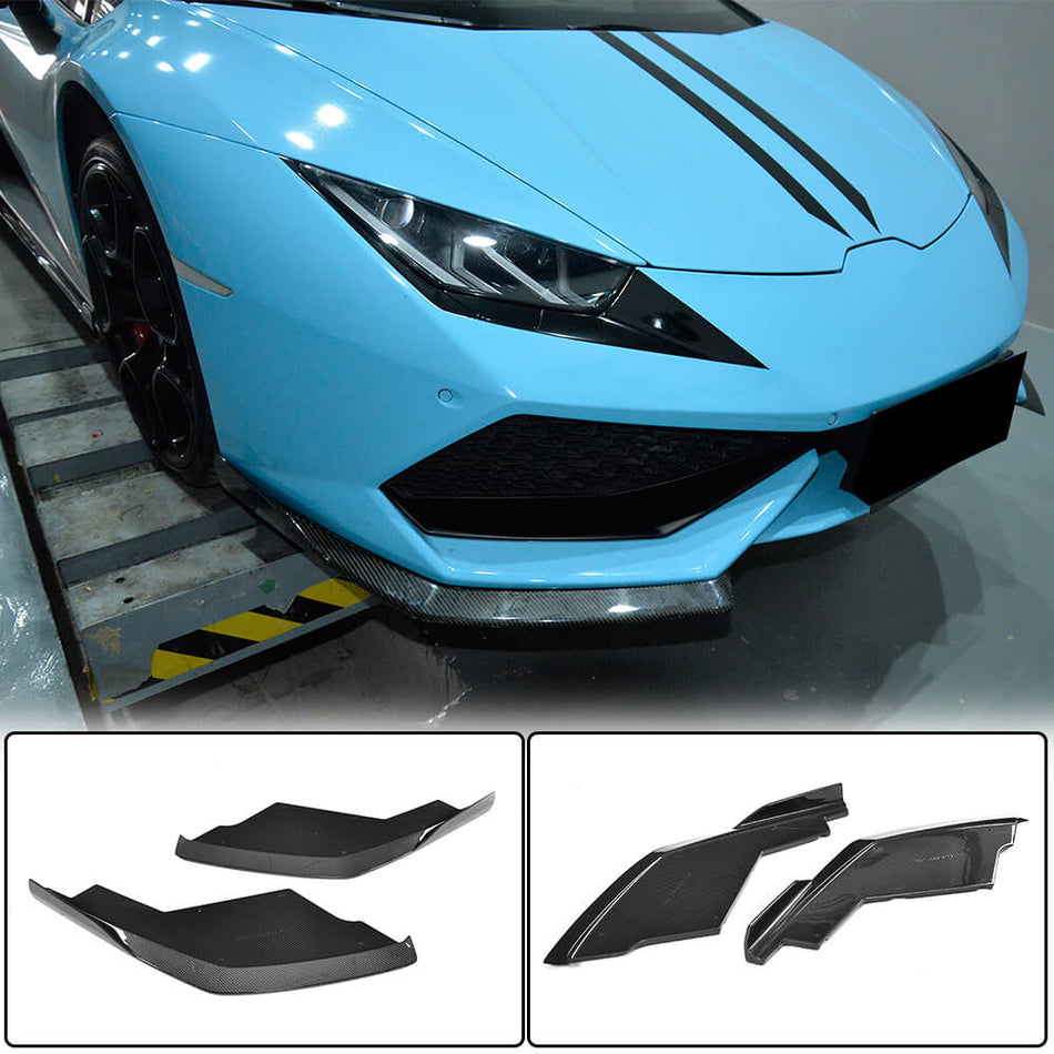 For Lamborghini Huracan 14-18 Carbon Fiber Front Bumper Splitter Cupwing Winglets Vent Flaps