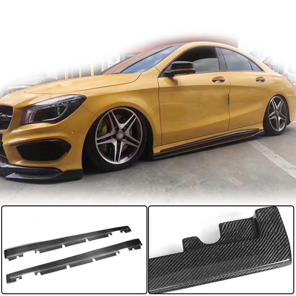 For Mercedes Benz W176 (W117) C117 Carbon Fiber Side Skirts Door Rocker Panels Extension Lip | A180 A200 A250 Sport A45 CLA45 AMG