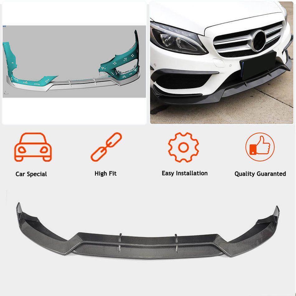 For Mercedes Benz W205 C205 A205 Sport C43 Pre-facelift Carbon Fiber Front Bumper Lip Chin Spoiler Body Kit