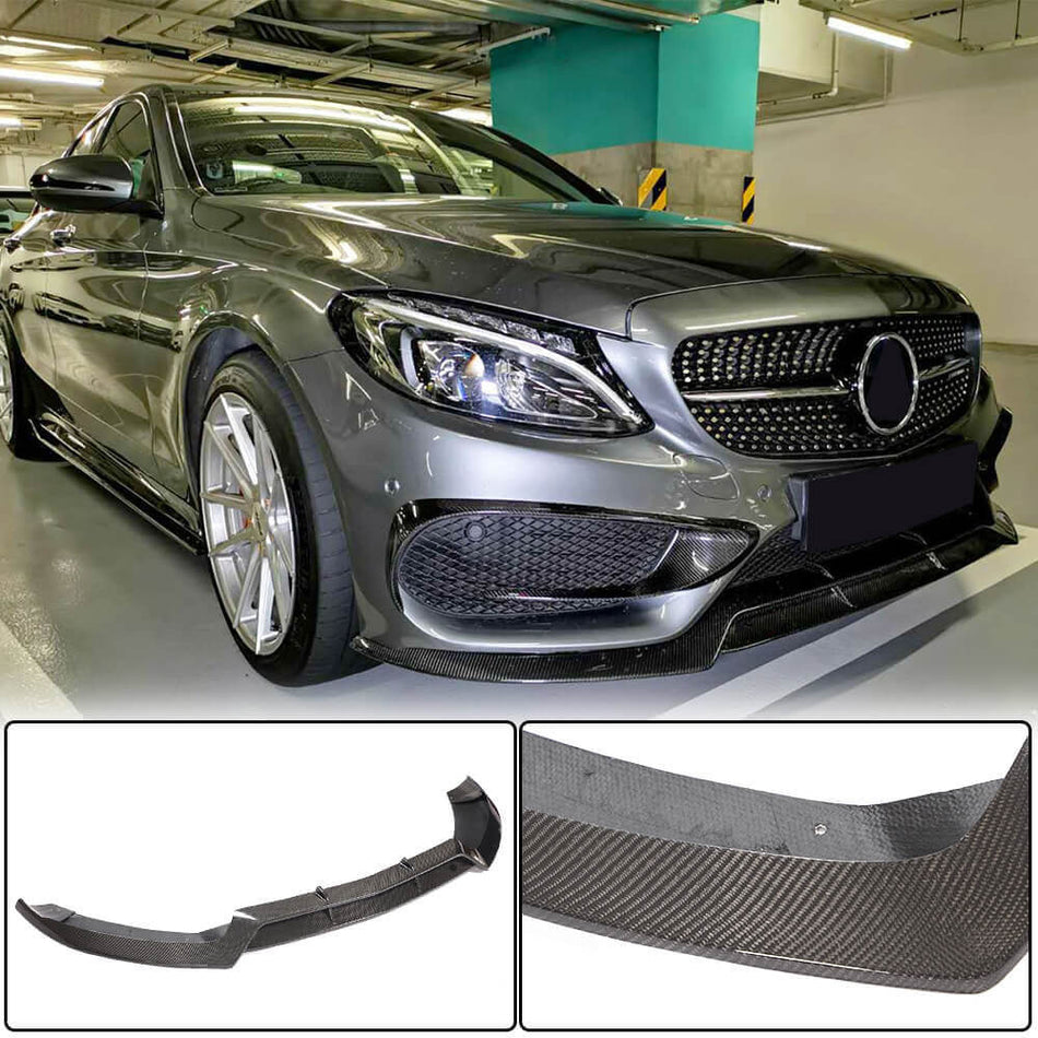 For Mercedes Benz W205 C205 A205 Sport C43 AMG Carbon Fiber Front Bumper Lip Chin Spoiler Body Kit