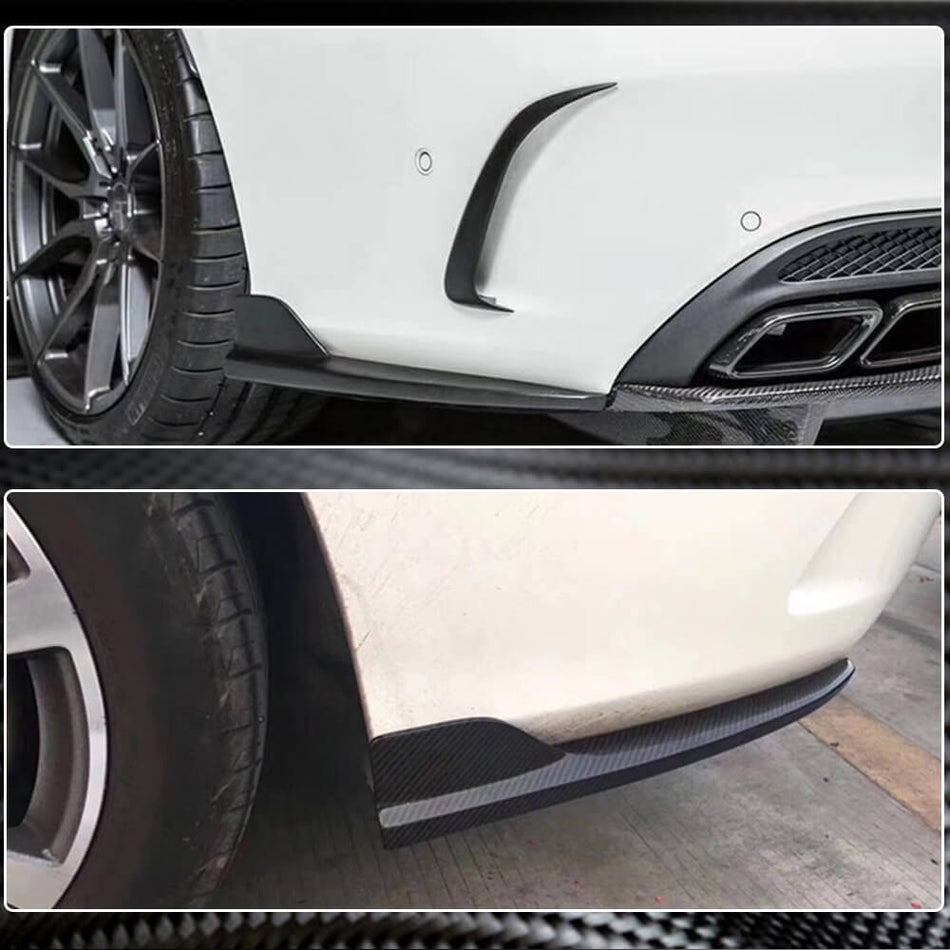 Mercedes C43 AMG carbon fiber rear bumper winglets installed close up