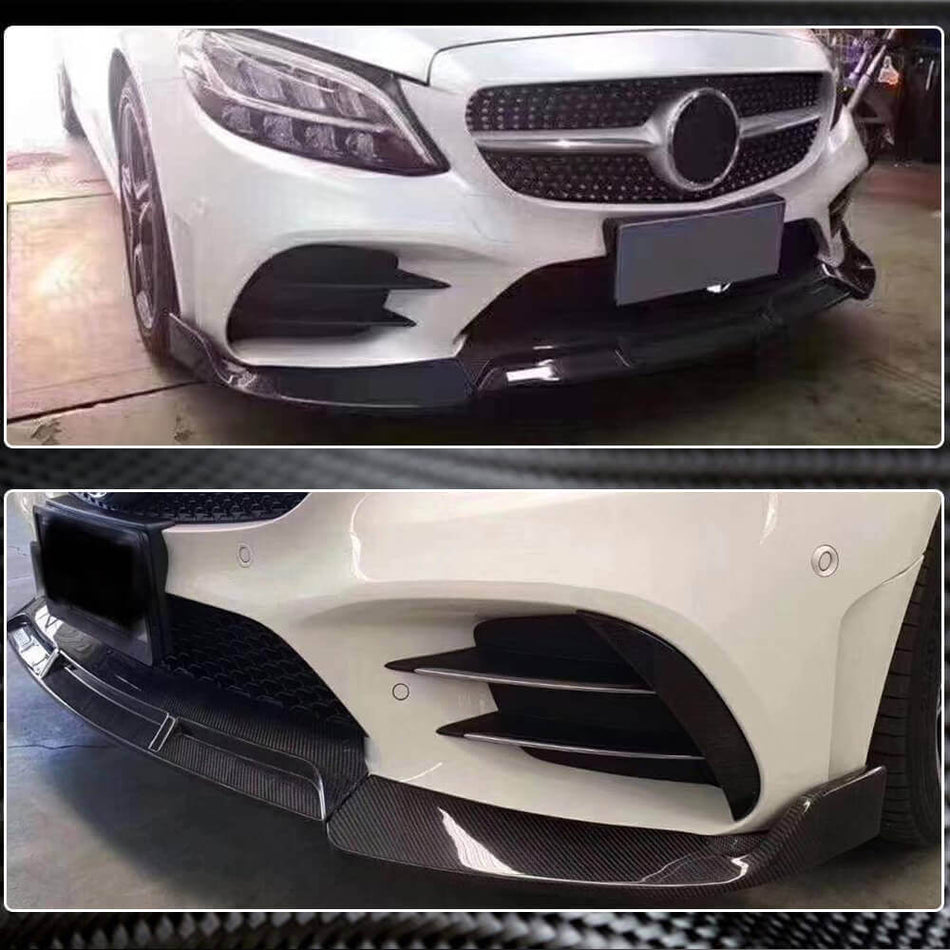 For Mercedes Benz W205 C300 C350 Sport C43 AMG Facelift Carbon Fiber Front Bumper Lip Chin Spoiler Splitter