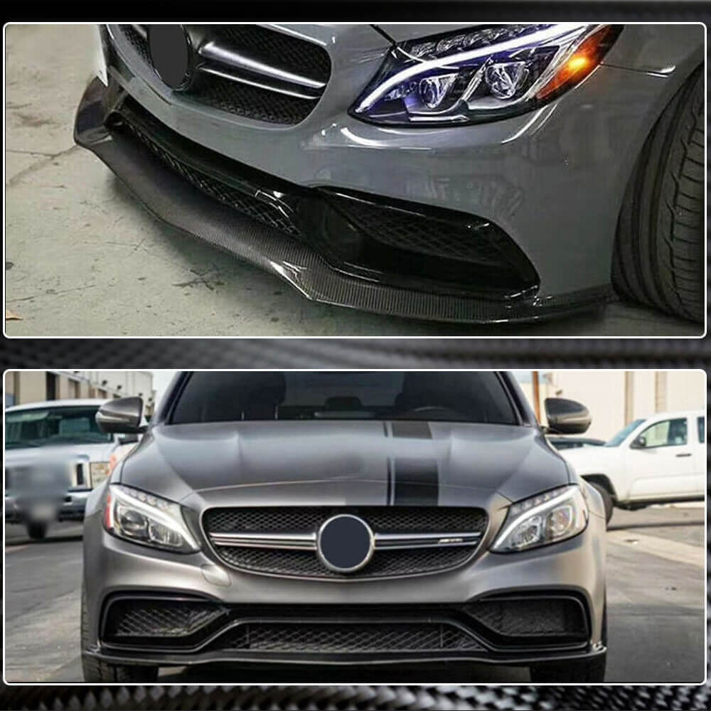 Spoiler Avant Fibre Carbone Pour Mercedes C-Class W205 C63 AMG - Kit 3 Pièces, Pose Adhésive