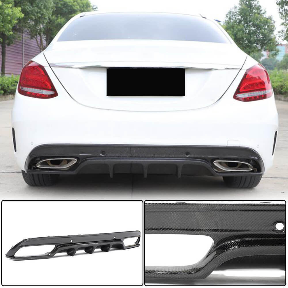 Mercedes Benz W205 C300 C43 C63 Carbon Fiber Rear Bumper Diffuser Lip ...
