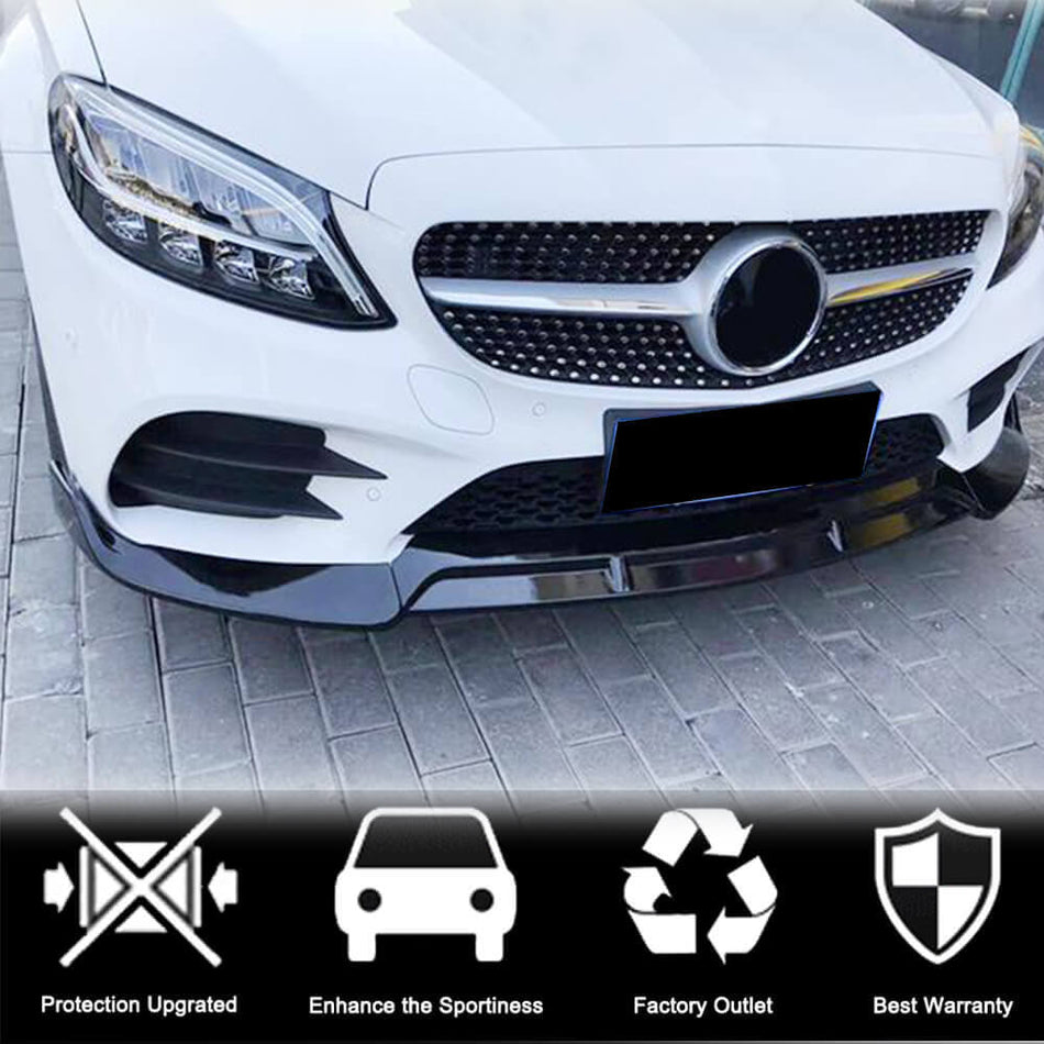 For Mercedes Benz W206 C206 A206 C200 C300 Sport Carbon Fiber Front Bumper Lip Chin Spoiler
