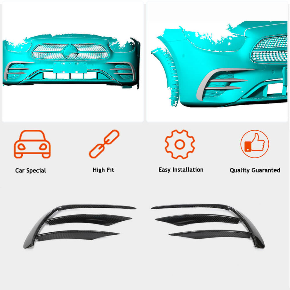 For Mercedes Benz E Class W213 Sport Facelift Dry Carbon Fiber Front Bumper Fins Canard Air Inlet Vent Trims