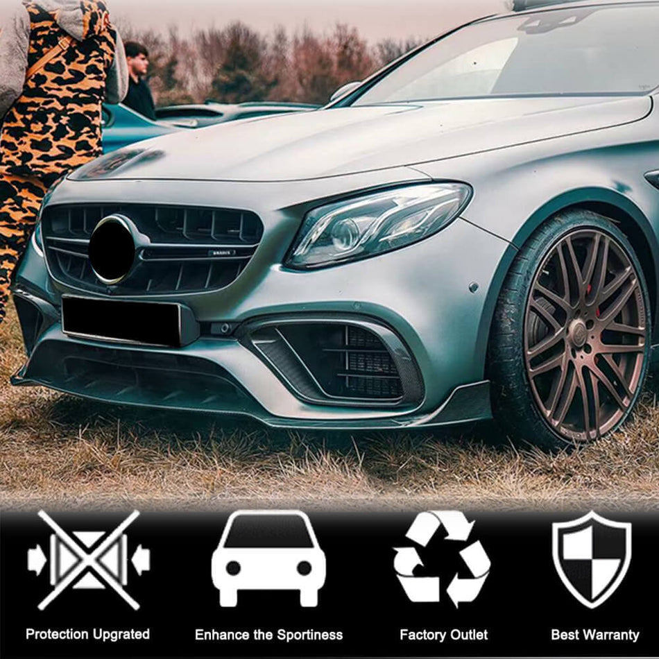 For Mercedes Benz W213 E63 (S) AMG Carbon Fiber Front Bumper Canards Air Vent Fins Cover