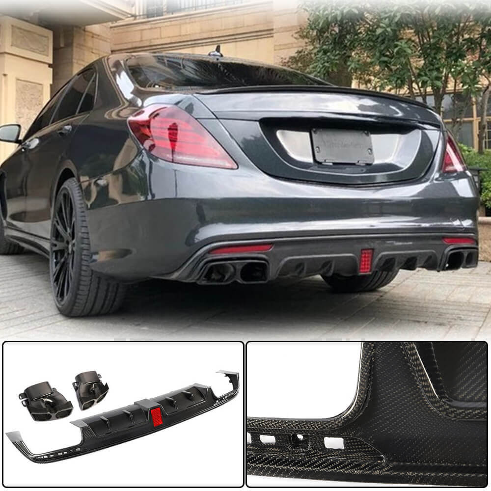 W210 Rear Diffuser Mercedes Benz W222 S550 S63 S65 Carbon Fiber Rear Bumper Diffuser Lip ...