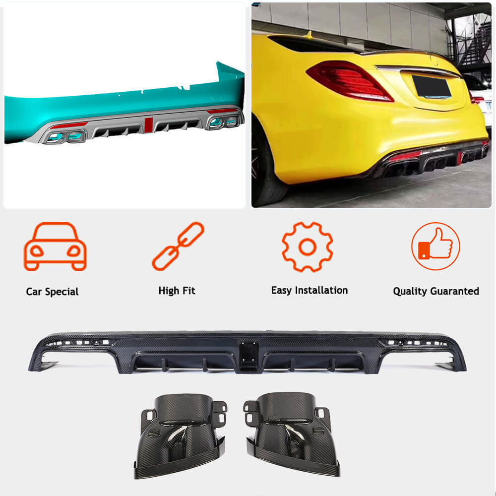 W222 Rear Diffuser Mercedes Benz W222 S550 S63 S65 Carbon Fiber Rear Bumper Diffuser Lip ...