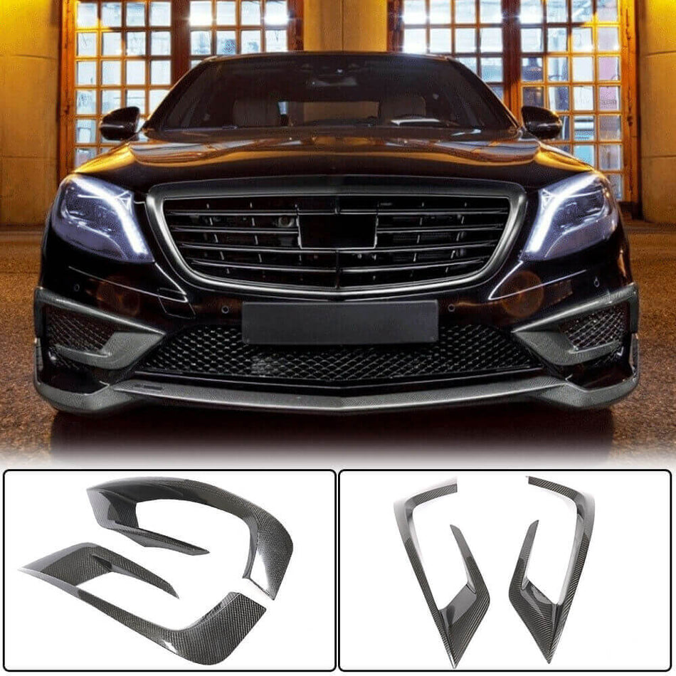For Mercedes Benz S Class W222 S63 AMG Pre-facelift Carbon Fiber Front Bumper Air Flow Corner Grille Vent Trims